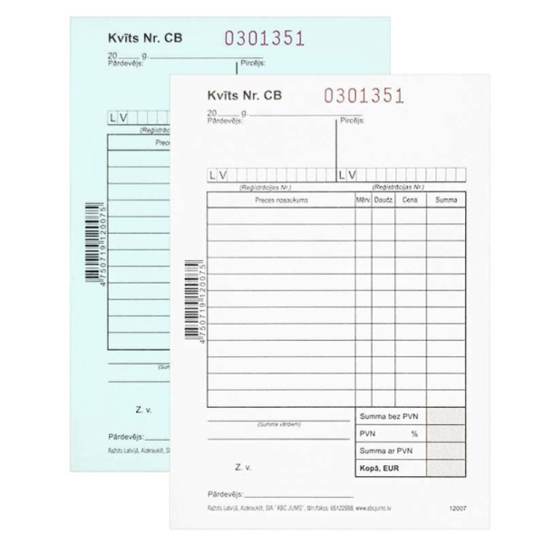 Kvīts ar numuriem (2.numuri, paškopējošs) A6 12007