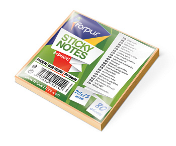 Līmlapiņas piezīmēm Z-veida 75x75 mm, 100 lapas, dzeltenas