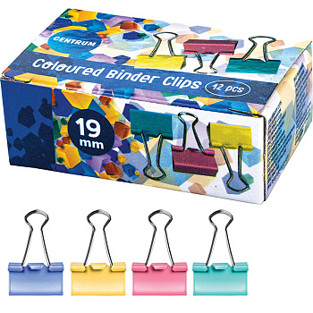 Binder clips 19mm, 12 pcs, colored