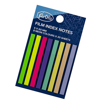 Plastic index tabs 60x5mm, 8 neon colors x 20 sheets FOROFIS