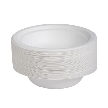 Soup plates 400ml, 50pcs round, white, sugarcane (0.6kg)