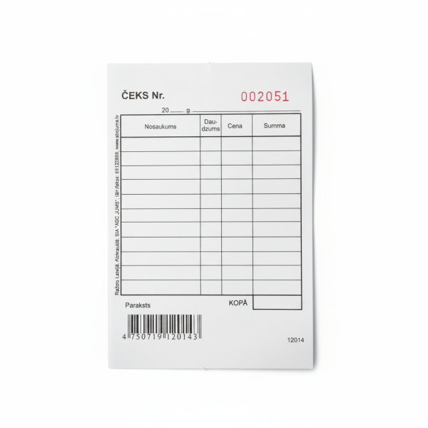 Kvīts EKA čekam (pircējs/pārdevējs) A7 12014