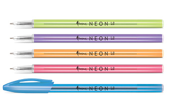Шариковая ручка NEON синяя 1.0 мм, разные цвета корпуса