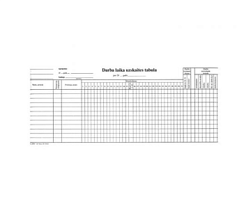 Working Time Record Sheet, 1/2 A3, 10 sheets (13001)